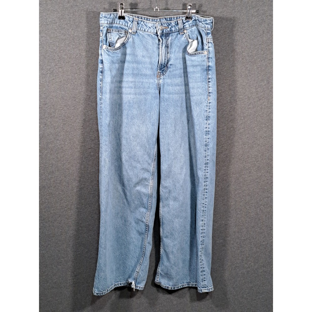 HM Divided Womens Wide Leg Baggy Jeans Light Wash Blue High Rise Size 8 0692